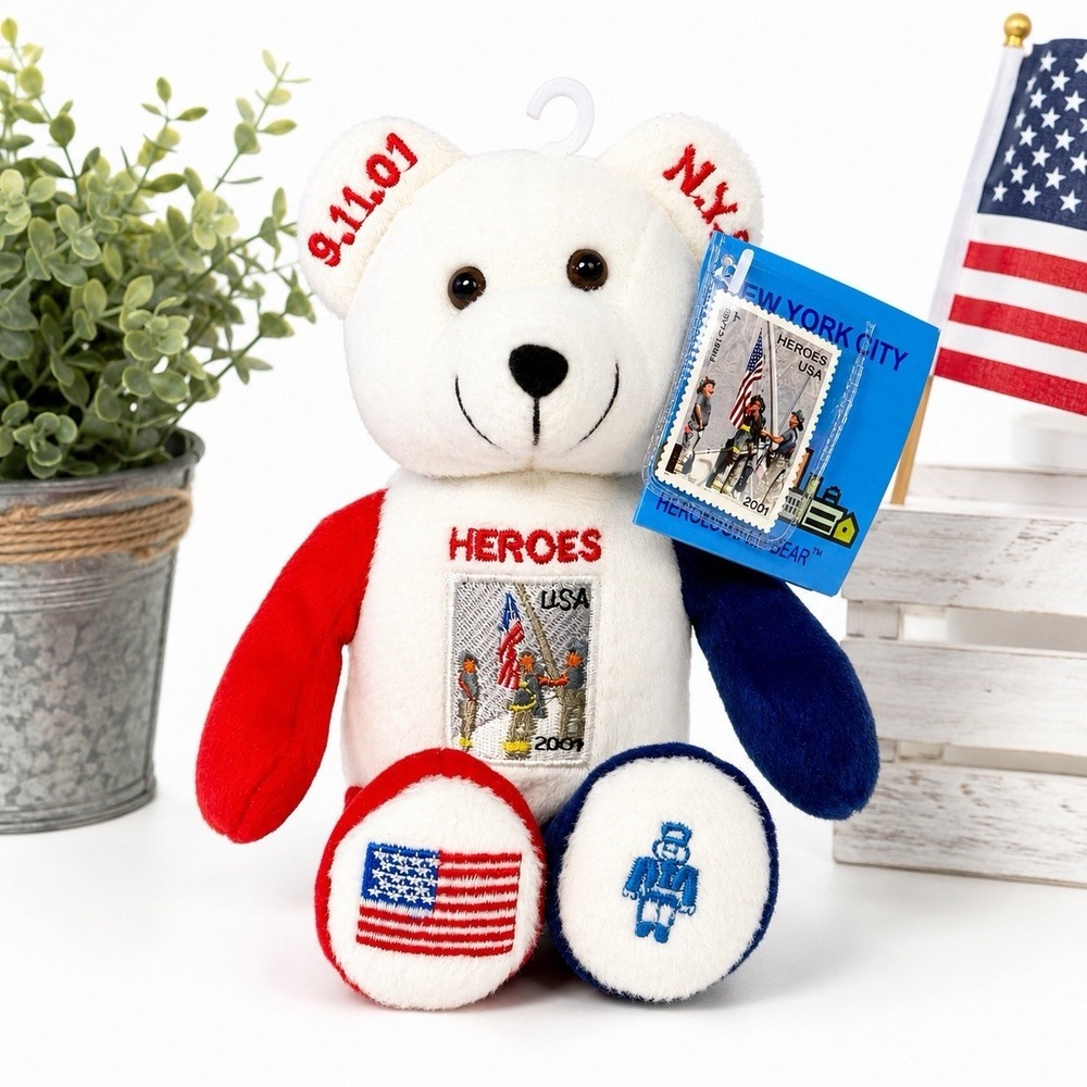 9/11 NYC Heroes Stamp Bear Plush Never Forget USPS Commemorative USA 9" NWT